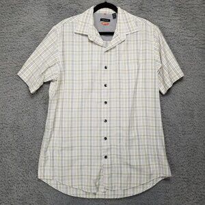 Van Huesen Shirt Mens Large Tall Traveler Green Plaid Short Sleeve Button Up